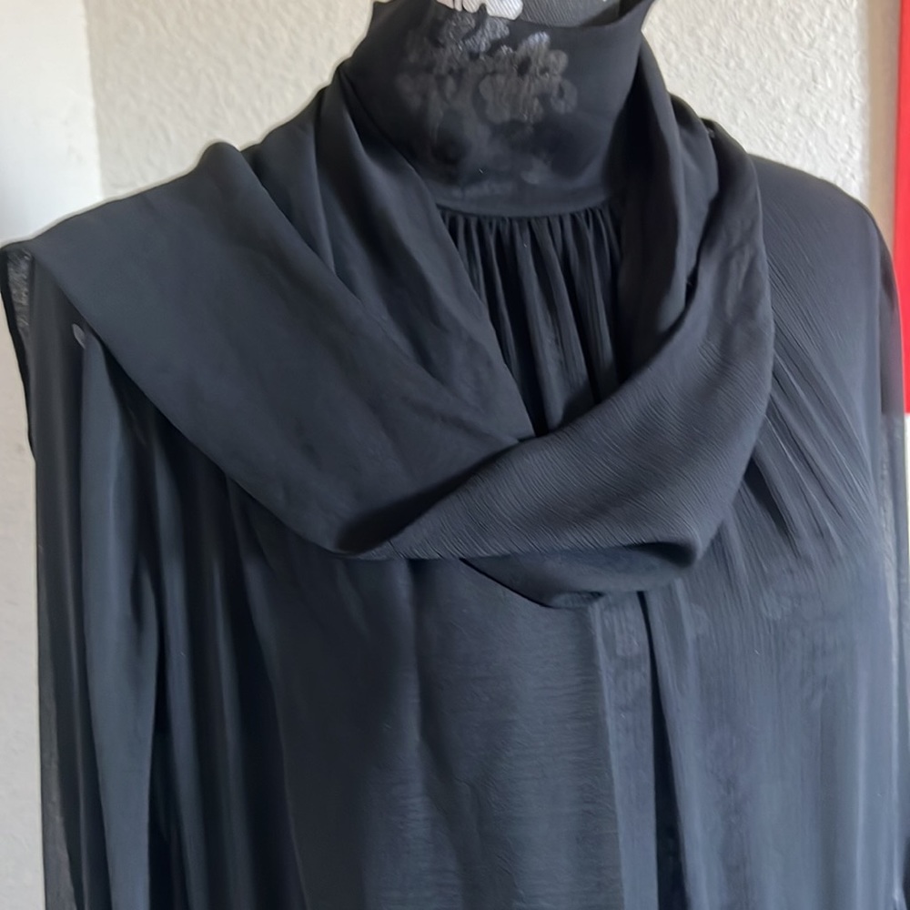 Frank Remme black long sleeve scarf dress NWOT( has a flaw) - Picture 10 of 15